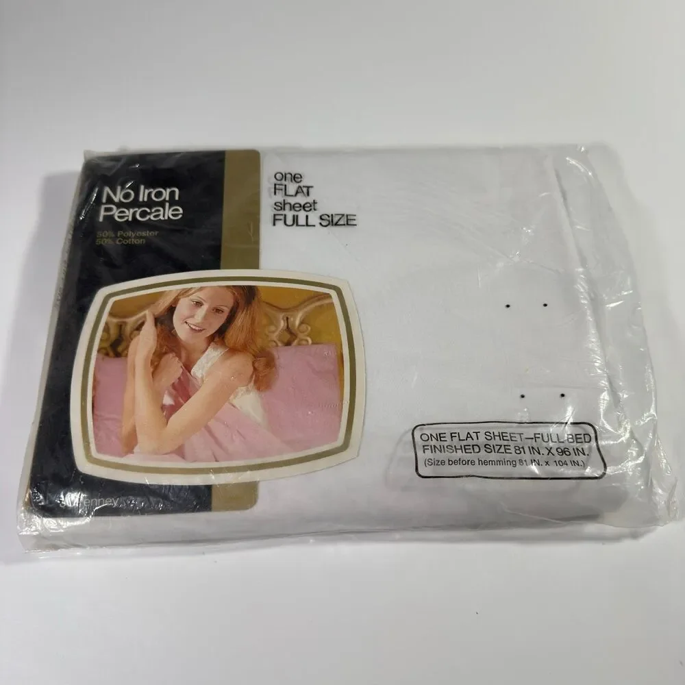 Vtg JC Penney No Iron Percale White Flat Full Size Bed Sheet Fashion Manor NEW
